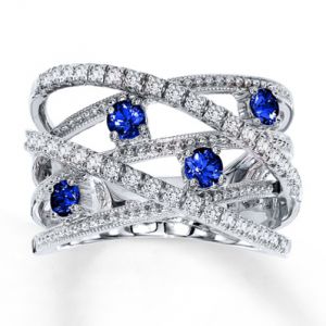 Jared Natural Blue Sapphire Ring unusual Diamond 10K White Gold- Sapphire.jpg